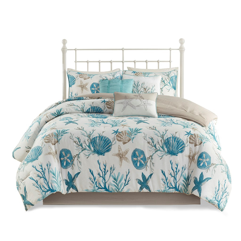 7 Piece Cotton Sateen Comforter Set Aqua King King Aqua Cotton