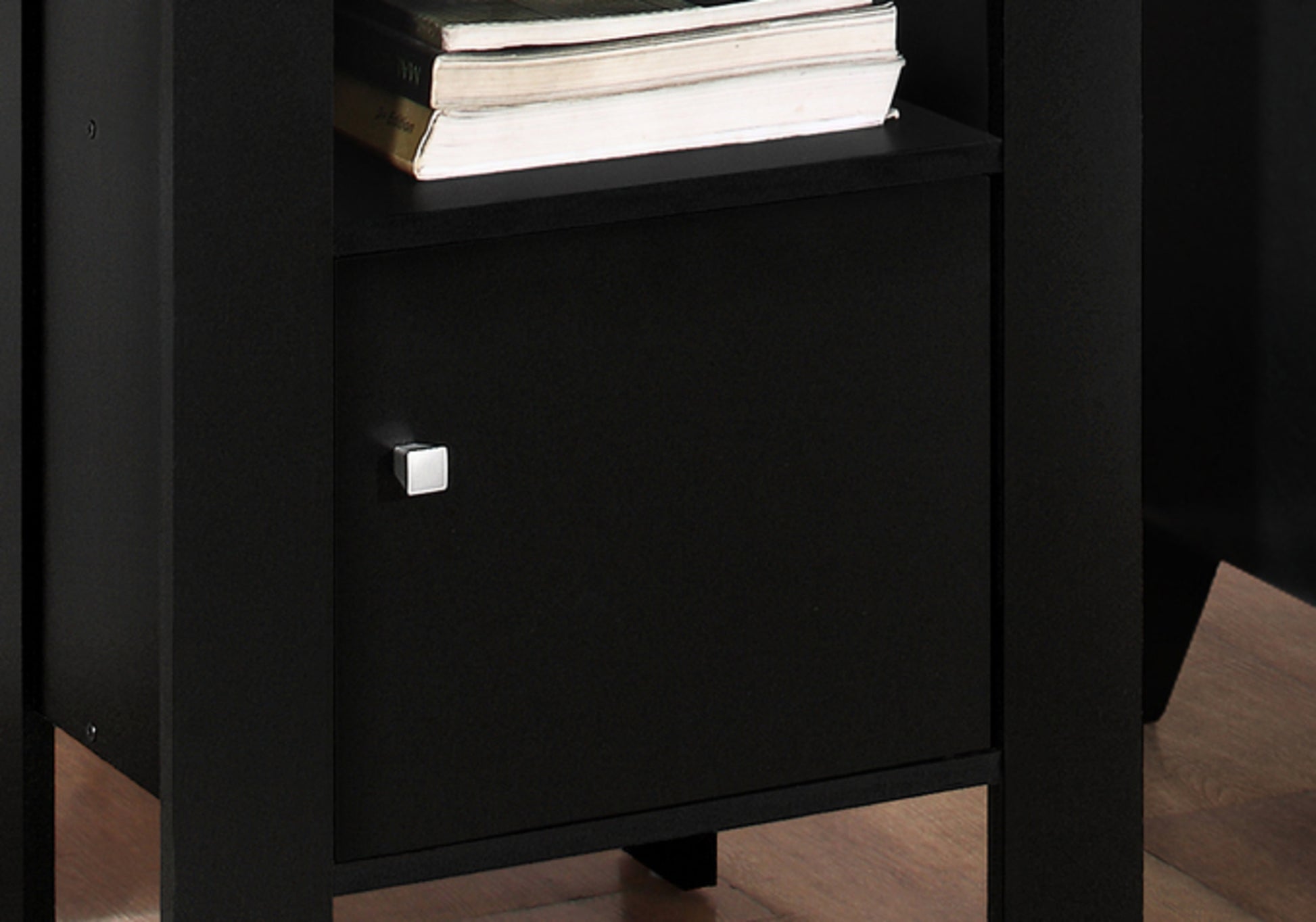 Accent Table, Side, End, Nightstand, Lamp, Storage, Living Room, Bedroom, Black And Grey Laminate, Transitional Black Particle Board