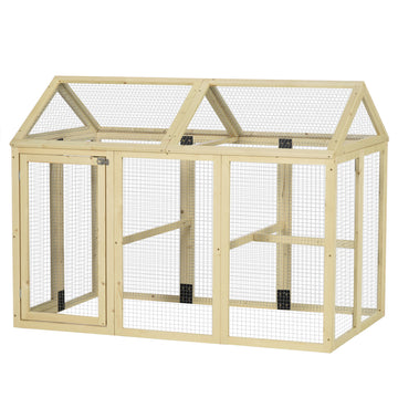 Pawhut Chicken Run, Wooden Large Chicken Coop, Combinable Design With Perches & Doors For Outdoor, Backyard, Farm, 4.6' X 2.8', Nature Wood Natural Wood Wood