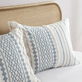 Cotton Printed Comforter Set With Chenille White Navy Full Queen Queen White Navy Cotton