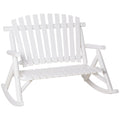 Outsunny Outdoor Wooden Rocking Chair, Double Person Rustic Adirondack Rocker With Slatted Seat, High Backrest, Armrests For Patio, Garden And Porch, White White Wood