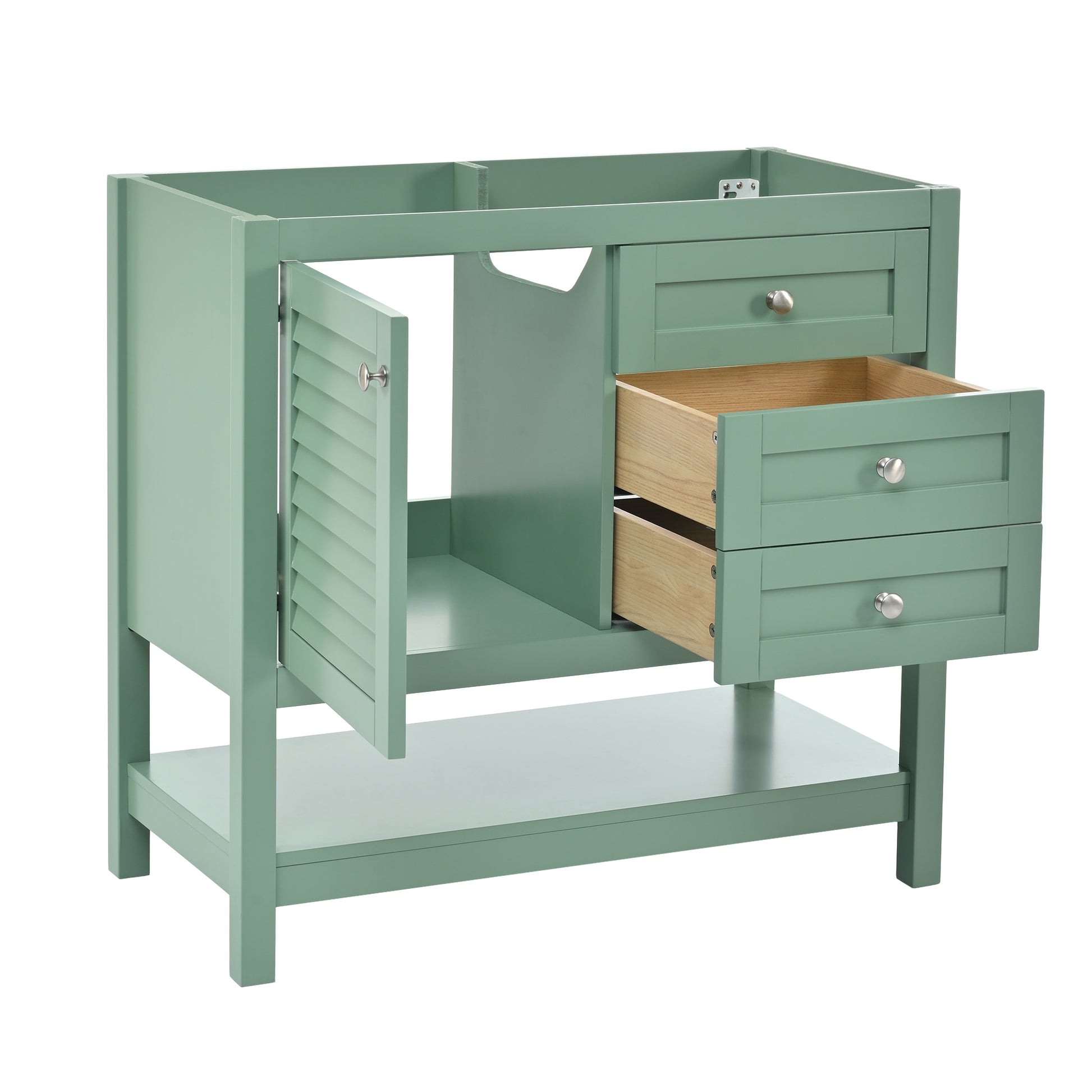 36'' Bathroom Vanity Without Sink, Free Standing Vanity Set With 2 Drawers& Soft Closing Doors, Bathroom Storage Cabinet With Solid Wood Feet, Green Not Include Basin Sink Green 1 1 Adjustable Hinges Bathroom Freestanding Modern Solid Wood Mdf Painted