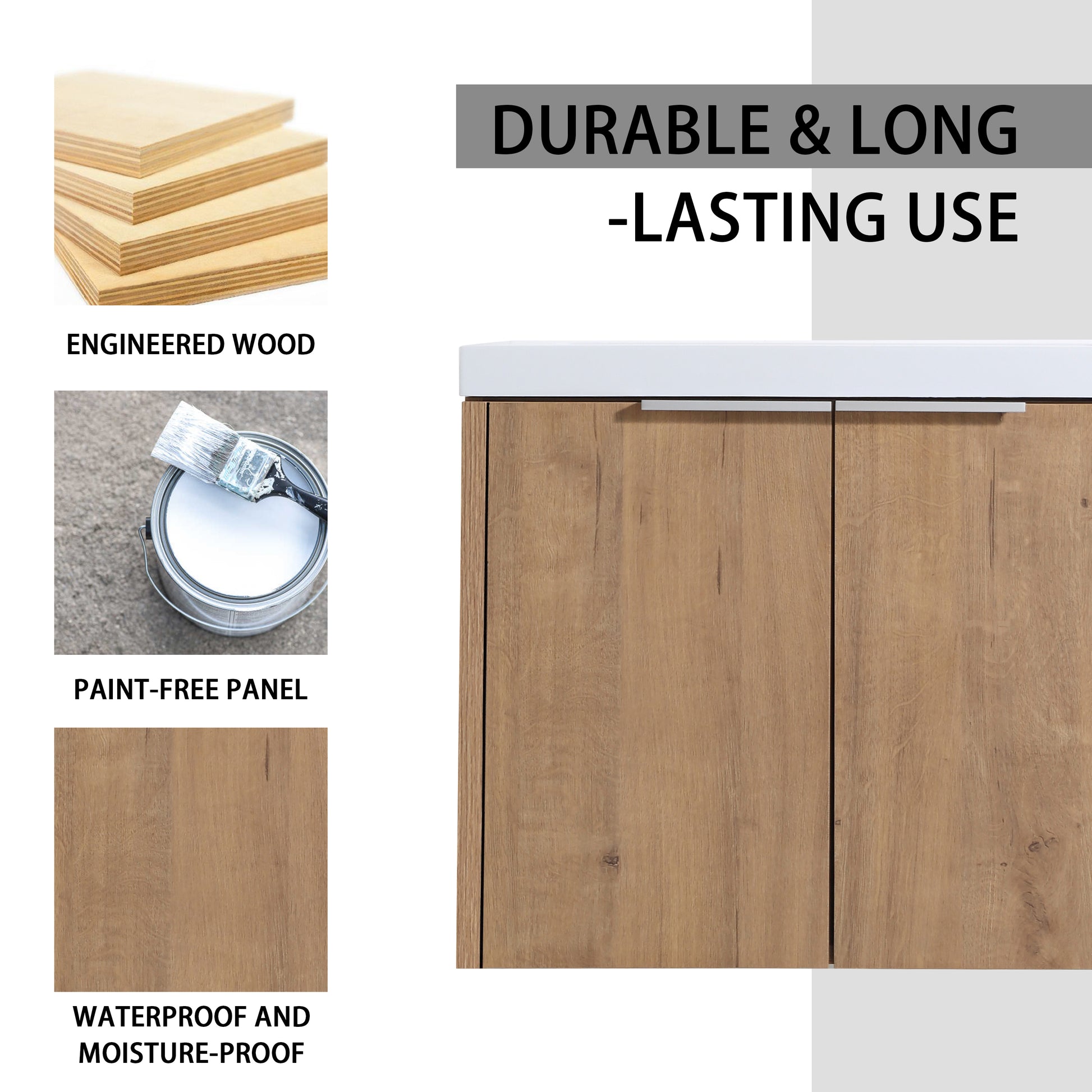 24" Wall Mounted Bathroom Vanity With Sink And Side Cabinet, Soft Close Doors,00112Imo X 2 00624Imo Combination Cabinet Kd Packing Imitative Oak Bathroom Modern Plywood Plywood