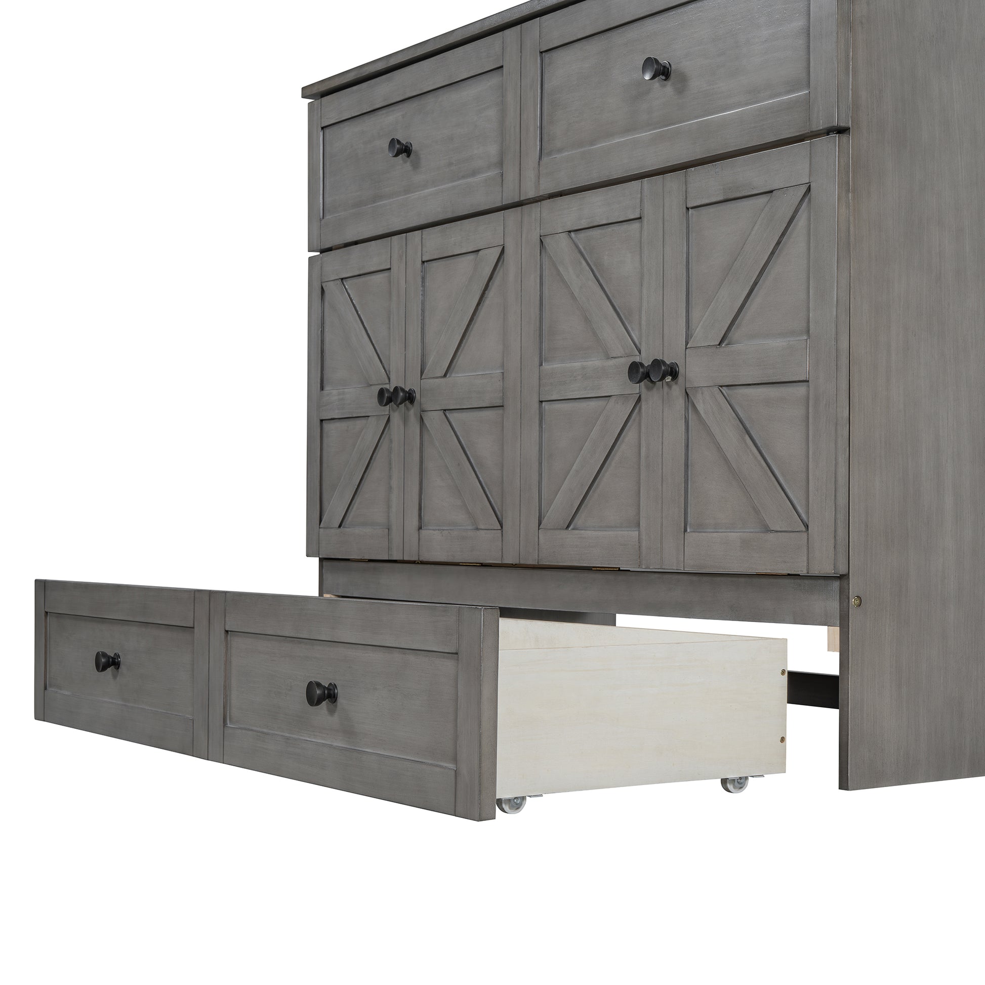 Full Size Murphy Bed With Large Drawers & Usb Ports,Brushed Gray Full Gray Plywood