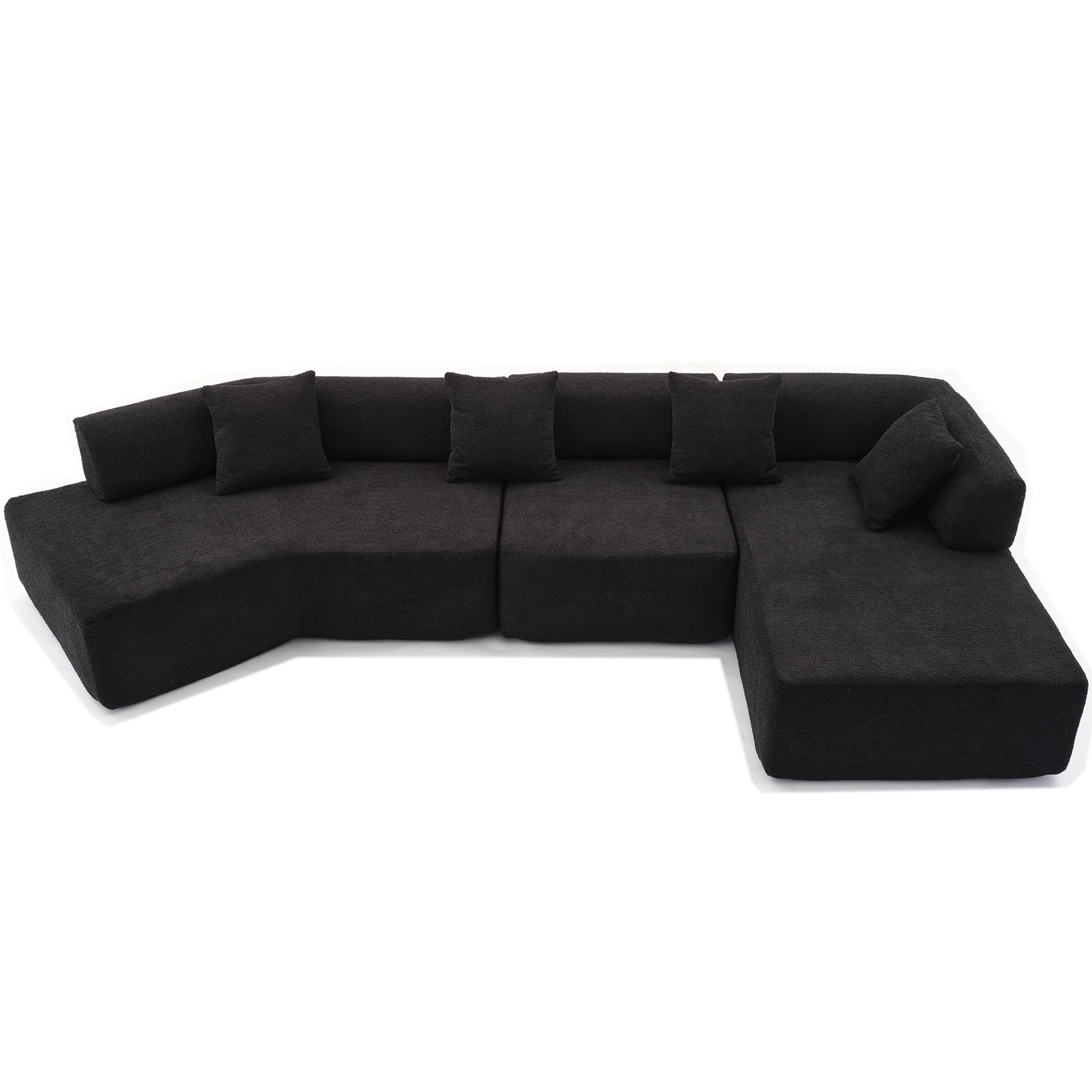 Arrived Modern Minimalist 140" L Shape Couch ,No Assembly Required,Boucle,Modular Sofa ,Couch With Chaise,Free Combination Foam Filled Sofa, 4 Seats,Black Black Polyester Primary Living Space Soft Modern Foam Polyester 4 Seat