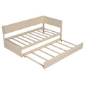 Twin Size Wood Daybed With Trundle And Guardrail, Beige Box Spring Not Required Beige Wood Solid Wood Mdf