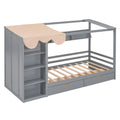 Twin Size House Bed With Two Drawers And Wardrobe,Gray Twin Gray Solid Wood