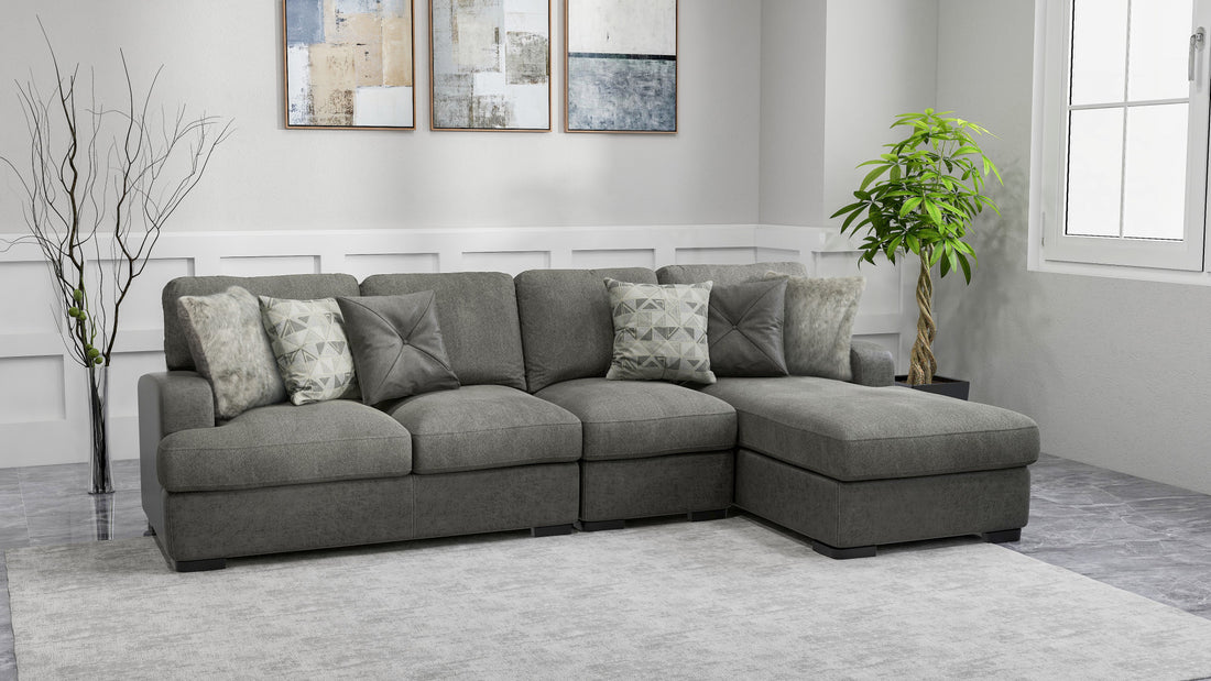 Grennburg Gray Modular 3 Piece Chaise Sectional Gray Foam Engineered Wood 4 Seat