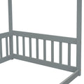 Twin Size Canopy Frame Floor Bed With Fence, Guardrails,Grey Twin Grey American Design Pine