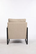 Leather Accent Chair Guest Chair For Living Room, Mid Century Armchair For Bedroom Khaki Linen