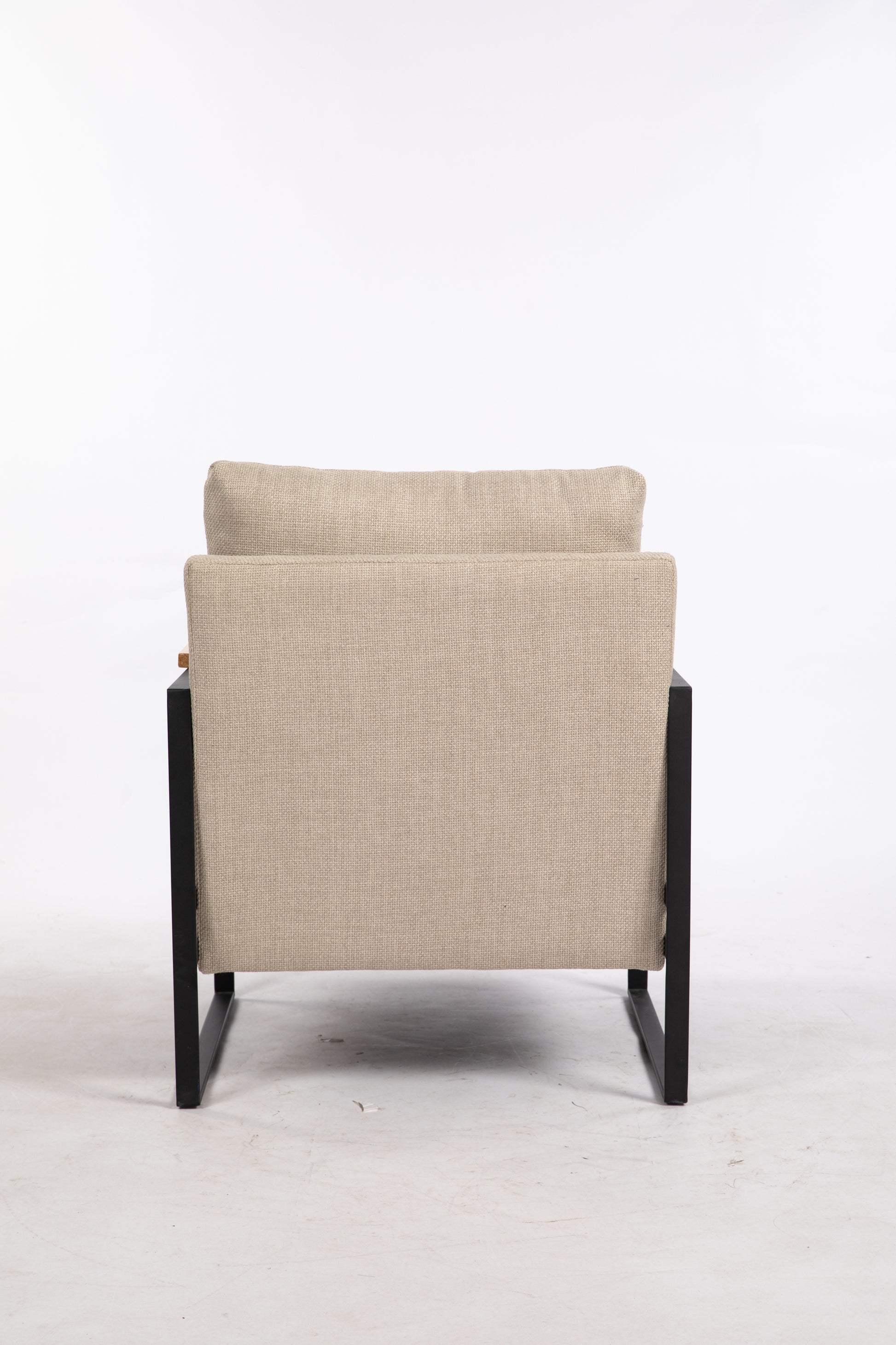 Leather Accent Chair Guest Chair For Living Room, Mid Century Armchair For Bedroom Khaki Linen