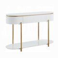 White High Gloss And Gold Sofa Table With Metal Leg White Gold Primary Living Space Drawers Oval Wood Metal