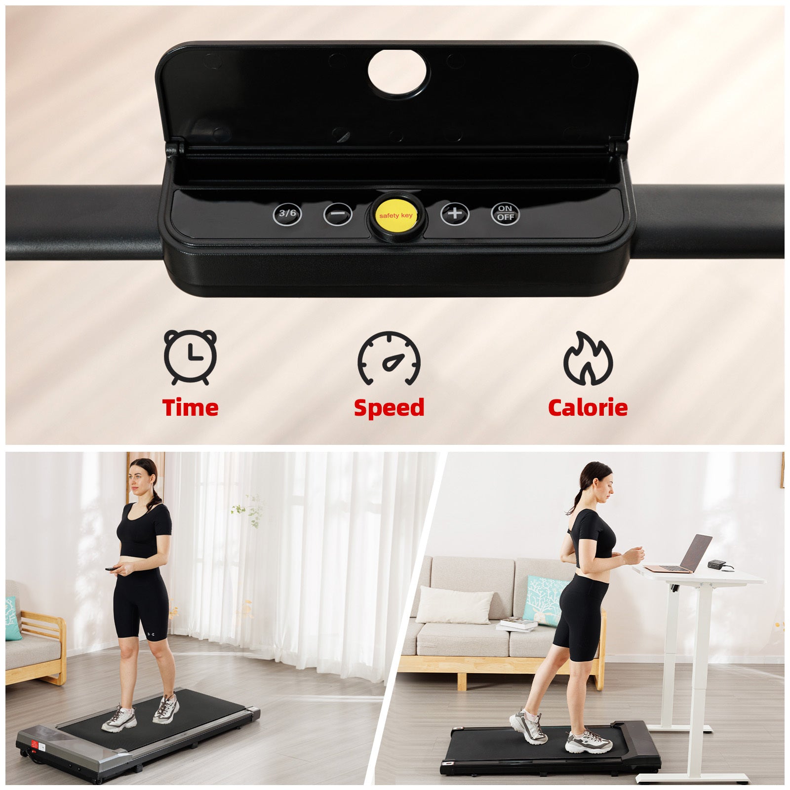 Flat Walker Black Indoor Fitness Black Without Durable Primary Living Space Multifunctional Aluminium Alloy