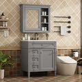 30'' Bathroom Vanity With Top Sink, Modern Bathroom Storage Cabinet With 2 Drawers And A Tip Out Drawer, Freestanding Vanity Set With Mirror Cabinet, Single Sink Bathroom Vanity Grey Bathroom Solid