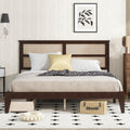 King Size Bed With Rattan Headboard, Two Storage Drawers, Rubber Wood Bed With Enhanced Support Salts And Feet,Espresso King Espresso Rubber Wood