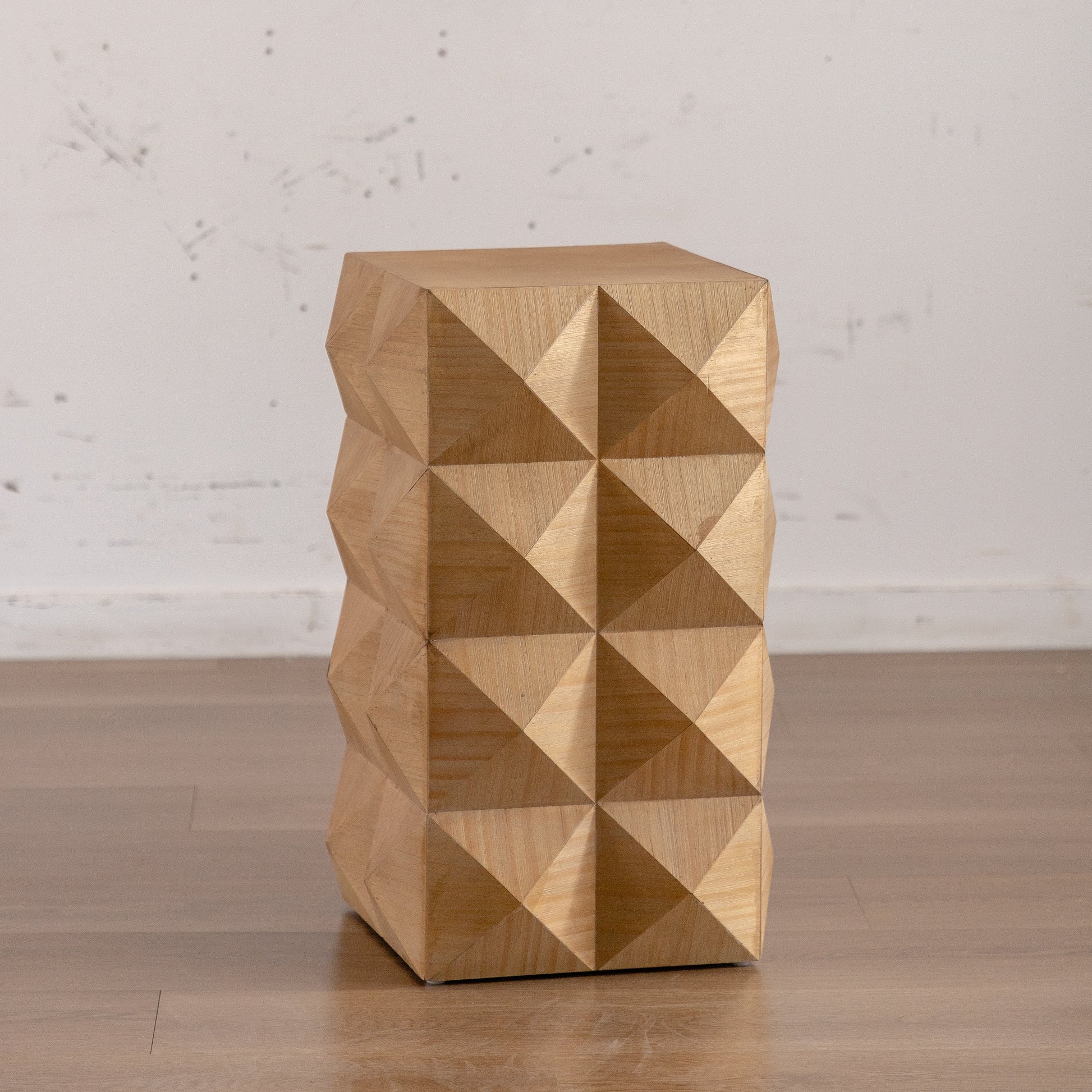 23.62"Height Three Dimensional Embossed Pattern Design Retro Side Table Retro Furniture Natural Mdf