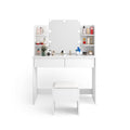 Modern Dressing Table With 2 Drawers, 4 Open Shelves Rectangular Makeup Table With Mirror, 10 Lamp Bulb,42.52*15.75* 52.76Inch,For Bedroom White Particle Board Mdf