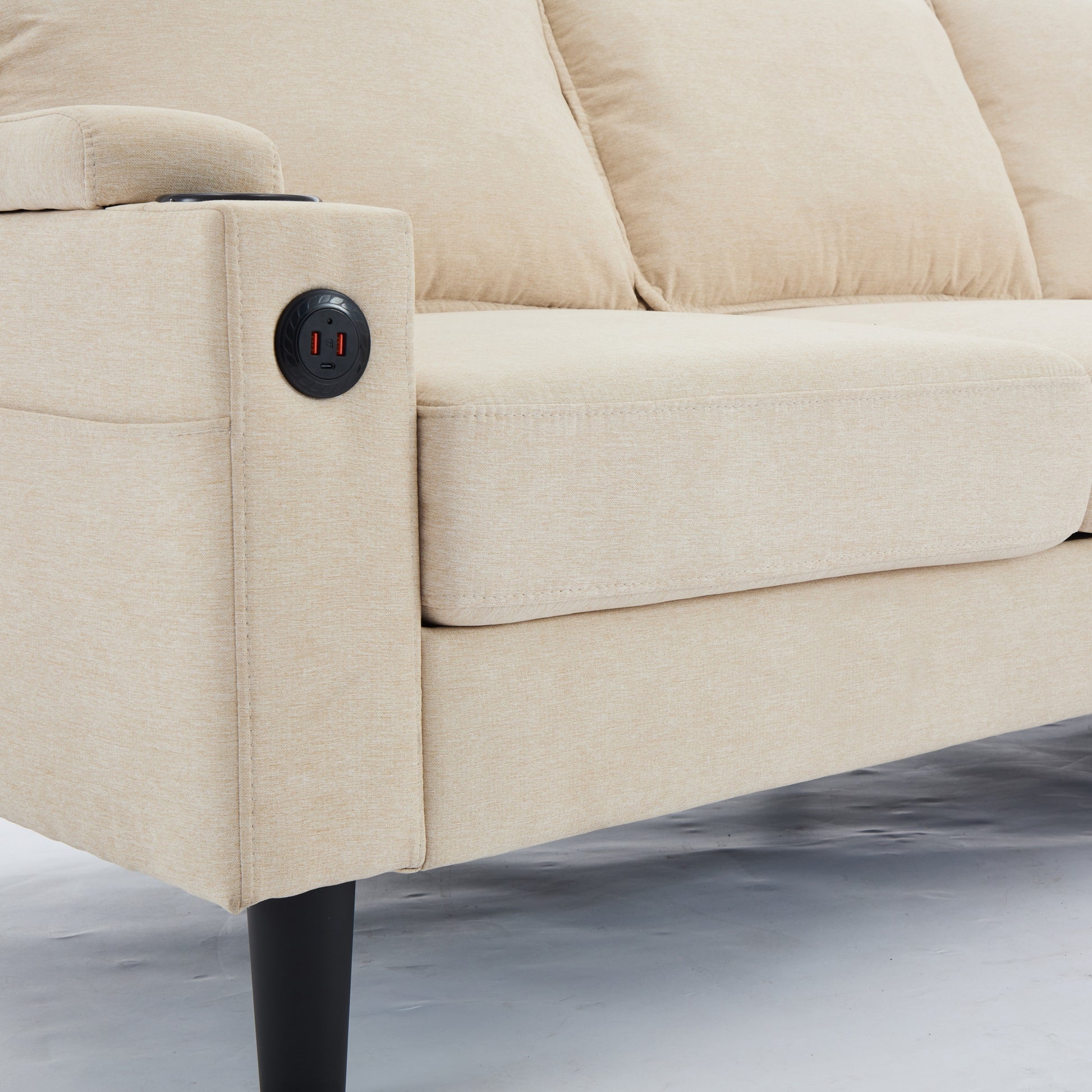 Beige Color Knock Down 3 Seat Combo Sofa With Storage Ottoman For Living Room Apartment Bedroom And Compact Room, Upholstered Sectional Couch, L Shaped Bench With A Footrest, A Individual Sto White Wood Primary Living Space Heavy Duty Pine 3 Seat Beige