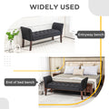 Homcom End Of Bed Bench With Button Tufted Design, Upholstered Bedroom Entryway Bench With Arms And Solid Wood Legs For Bedroom, Black Black Wood