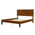 Mid Century Modern Solid Wood Bed Frame Queen Size Platform Bed With Three Piece Headboard Design, No Box Spring Needed, Brown Queen Brown Pine