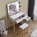 Dressing Table With Hollywood Led Mirror, Light Adjustable Brightness, Dressing Table, Padded Stool Set, White, Wooden Cosmetic Table With Drawer And Storage Cabinet White Drawer 2 Drawers Bedroom Modern 2 Or Less Mirror Included White Particle Board Mdf