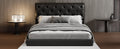 Queen Size Tufted Upholstered Platform Bed, Black Box Spring Not Required Queen Black Wood Bedroom Bed Frame Faux Leather Upholstered