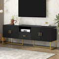 Modern Tv Stand For Tv Up To 70 Inches,Tv Cabinet With 1 Drawer, 2 Cabinets And Metal Legs, Handles And Anti Tip Device For Living Room Black 70 79 Inches Mdf