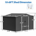 10X8 Ft Outdoor Storage Shed, Metal Foundation & Lockable Doors, Tool Shed For Garden, Patio, Backyard, Lawn, Grey Gray Metal