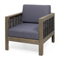 Set Of 2, Outdoor Acacia Wood Club Chair With Wicker Accents, Gray Mixed Gray Brown, 30.25