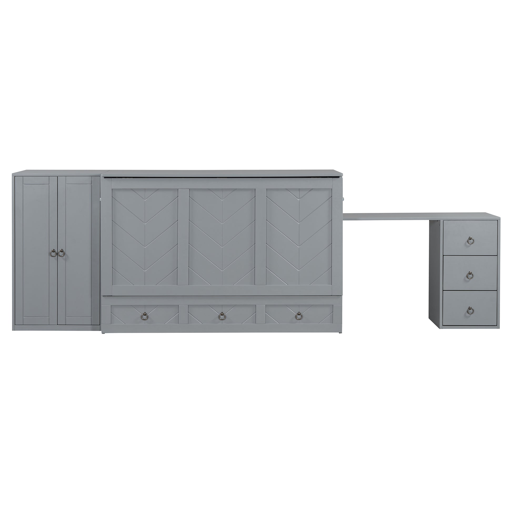 Queen Size Murphy Bed With Usb Port, Large Drawer, And Wardrobe Desk Combo Versatile Gray Cabinet Bed Queen Gray Solid Wood Mdf