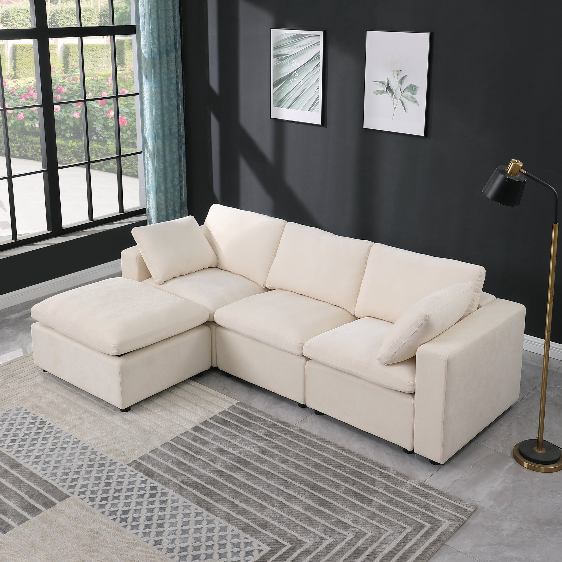 Modular Sectional Sofa, Convertible U Shaped Sofa Couch, Modular Sectionals With Ottomans, 6 Seat Sofa Couch With Reversible Chaise For Living Room. Beige Beige Fabric 4 Seat