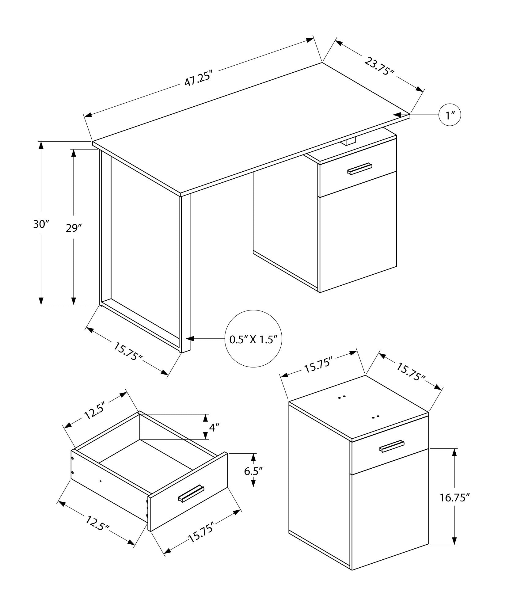 Computer Desk, Home Office, Laptop, Left, Right Set Up, Storage Drawers, 48"L, Work, Brown Laminate, Black Metal, Contemporary, Modern Taupe Particle Board