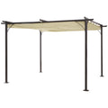 Outsunny 11.5' X 11.5' Outdoor Retractable Pergola Canopy, Metal Patio Shade Shelter For Backyard, Porch Party, Garden, Grill Gazebo, Beige Beige Steel