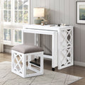 Desks And Stool Set 3Pc White Finish Rolling Desk With Casters, 2 Charging Ports Home Office Furniture White Computer Desk Primary Living Space Contemporary Desk Rectangular Wood