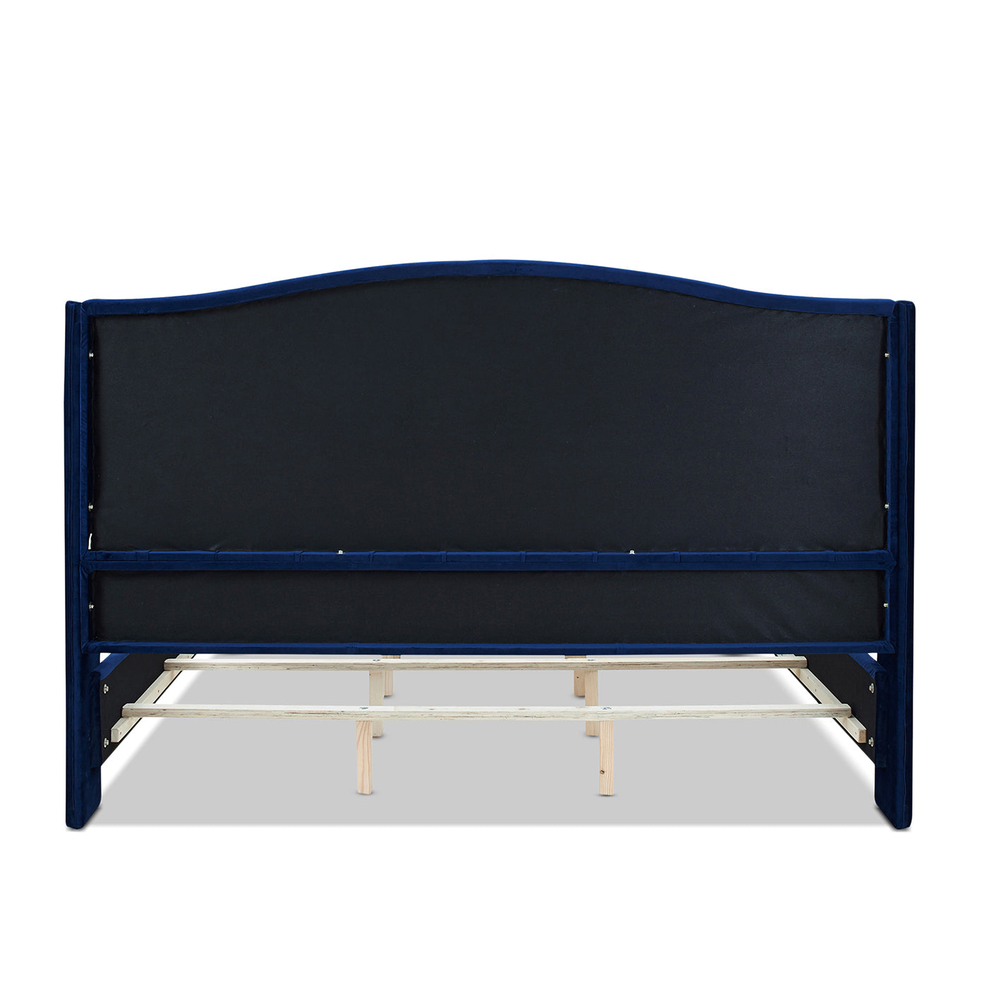 Marcella Upholstered Shelter Headboard Bed Set, King, Navy Blue Velvet Box Spring Required King Navy Blue Wood Foam Velvet Velvet