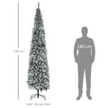 Homcom 9' Tall Unlit Snow Flocked Slim Artificial Christmas Tree With Realistic Branches And 1014 Tips Green Pvc