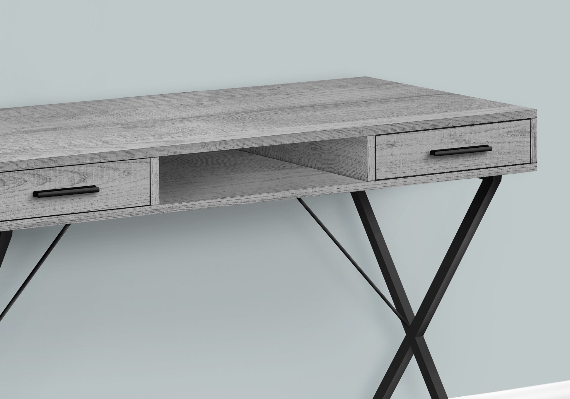 Computer Desk, Home Office, Laptop, Left, Right Set Up, Storage Drawers, 42"L, Work, Grey Laminate, Black Metal, Contemporary, Modern Grey Particle Board