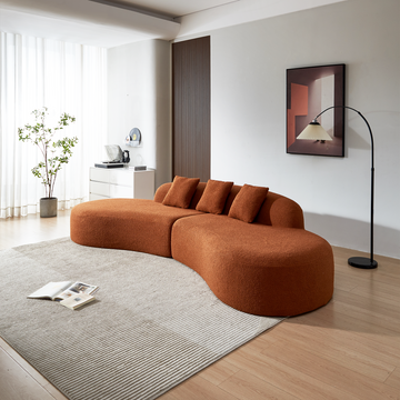 Modern Curved Sectional Sofa, 5 Seater Couch, Comfortable And Stylish For Living Room, Apartment, Home Decor Orange Medium Soft Foam Sherpa 5 Seat