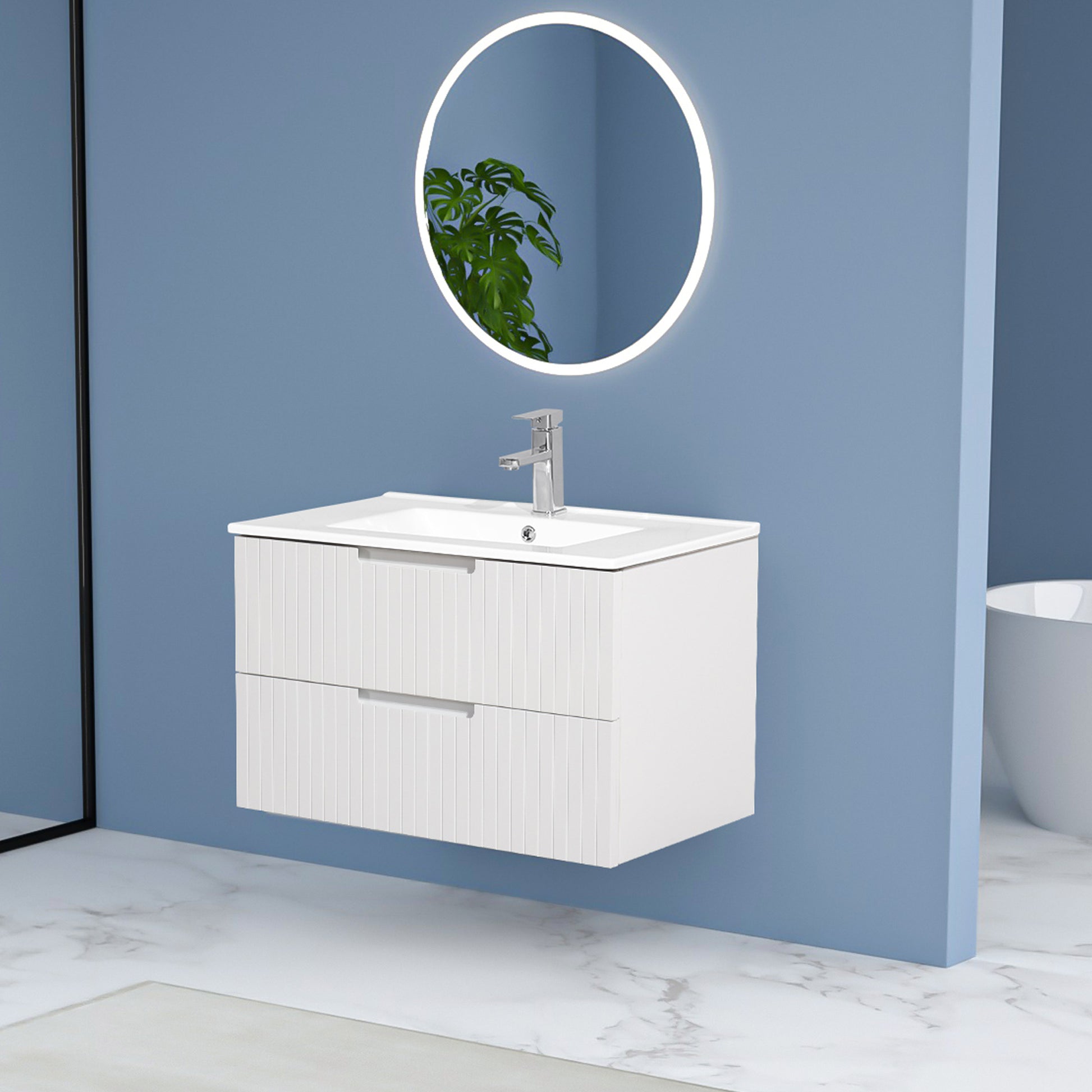 30 Inch Floating Bathroom Vanity With Ceramic Sink Combo Set, Modern Bath Storage Cabinet Vanity With Drawers Wall Mounted Vanity For Bathroom, White White Mdf