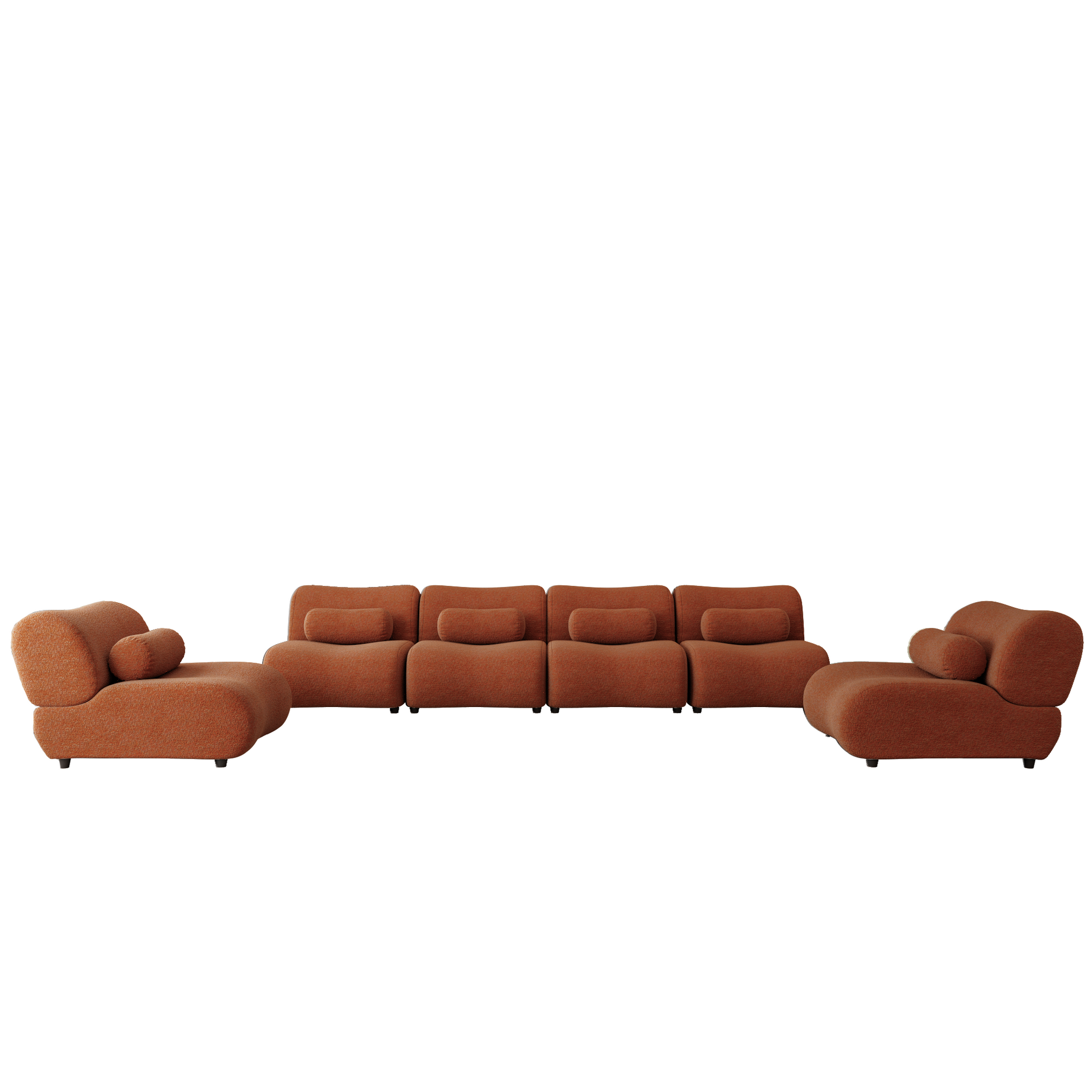 Contemporary Orange Chenille Modular Sofa Set 6 Piece Sectional Couch With Moveable Headrests And Plush Cylindrical Pillows Ideal For Modern Living Rooms, Adjustable For Any Space Orange Chenille 6