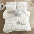 3 Piece Elastic Embroidered Cotton Duvet Cover Set Queen White Cotton