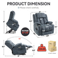 Up To 350 Lbs Chenille Power Lift Recliner Chair, Heavy Duty Motion Mechanism With 8 Point Vibration Massage And Lumbar Heating, Usb And Type C Ports, Stainless Steel Cup Holders, Blue White Metal Primary Living Space Heavy Duty Pine Blue Chenille Power