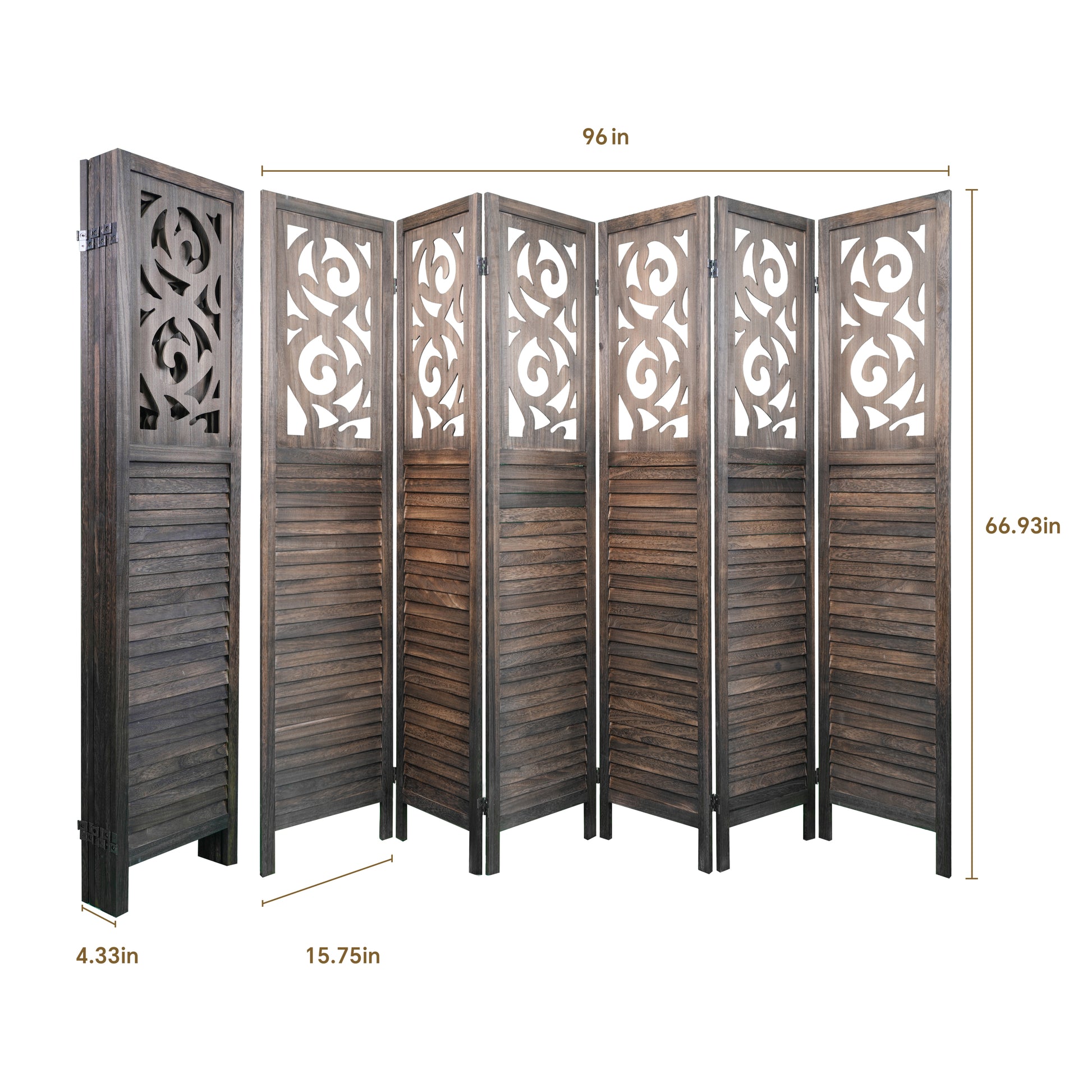 6 Panel Room Dividers, 6Ft Carved Wood Room Divider Partition Room Dividers Wall Wooden Carved Folding Privacy Screens Foldable Panel Wall Divider For Office Restaurant, Rustic Brown Rustic Brown Classic Wood