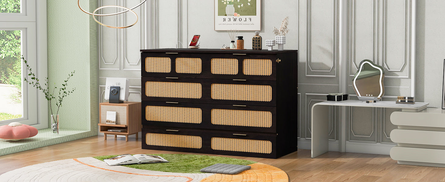 Queen Murphy Bed With Large Drawers,Espresso Queen Espresso Plywood