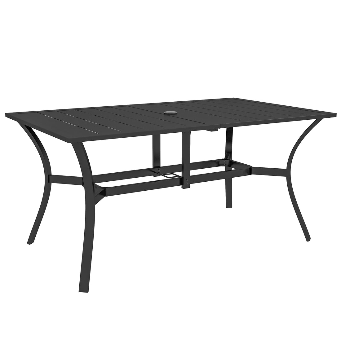 Outsunny Rectangle Outdoor Dining Table For 6 People, Steel Rectangular Patio Table With Umbrella Hole, Steel Frame For Garden, Balcony, Black Black Steel