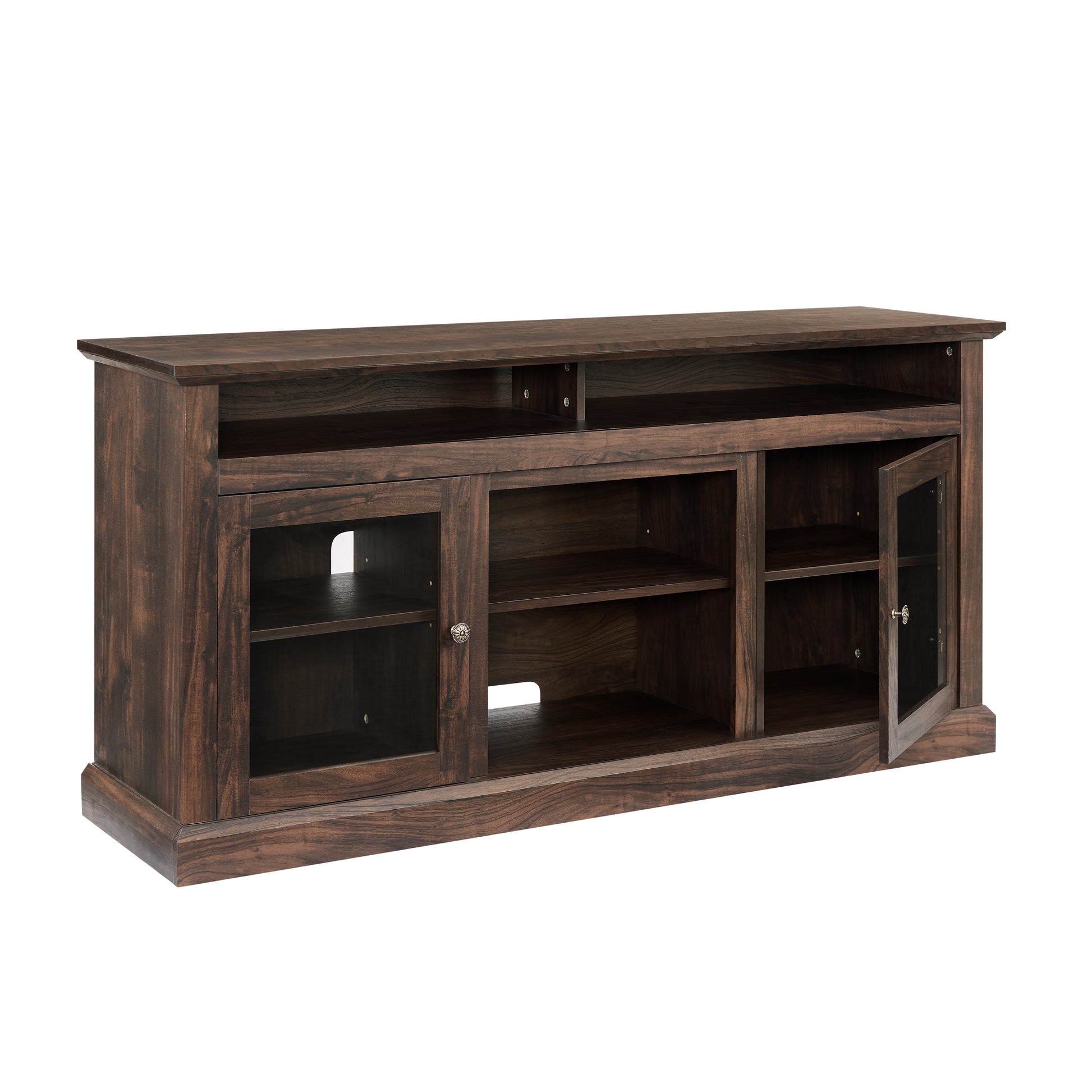 Modern Tv Stand Media Stand Modern Entertainment Console For Tv Up To 65" With Glass Door Open And Closed Storage Space, Brown, 60"W*15.75"D*29"H Brown 60 69 Inches Mdf