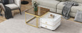2 In 1 Square Nesting Coffee Table With Wheels & Drawers, Stackable Side Table With High Gloss Marble Grain Top, End Table Set With Brown Tempered Glass For Living Room, White White Gold Primary Living Space Drawers Square Mdf Steel