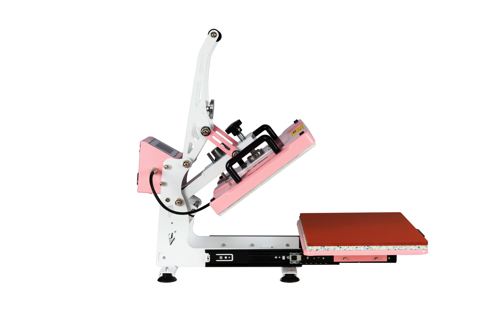 12X15 Semi Automatic Heat Press Machine With Auto Open And Slide Out Base Pink White Aluminium