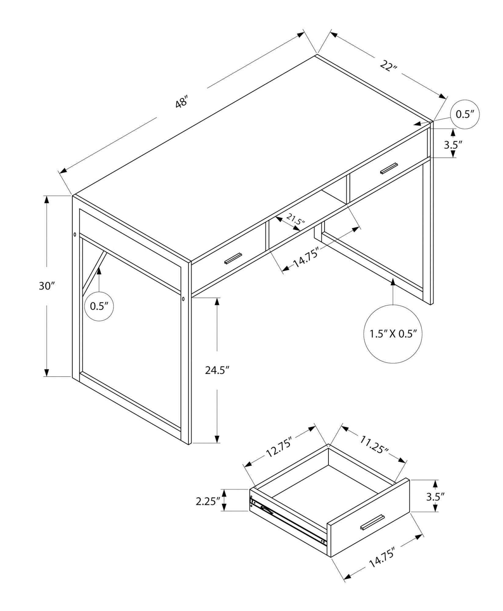 Computer Desk, Home Office, Laptop, Storage Drawers, 48"L, Work, Brown Laminate, Black Metal, Contemporary, Modern Taupe Mdf