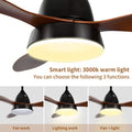 52 Inch Ceiling Fan With Led Light And Remote Control, 3 Speed Modes, 2 Rotating Modes, Timer Antique Brown Wood